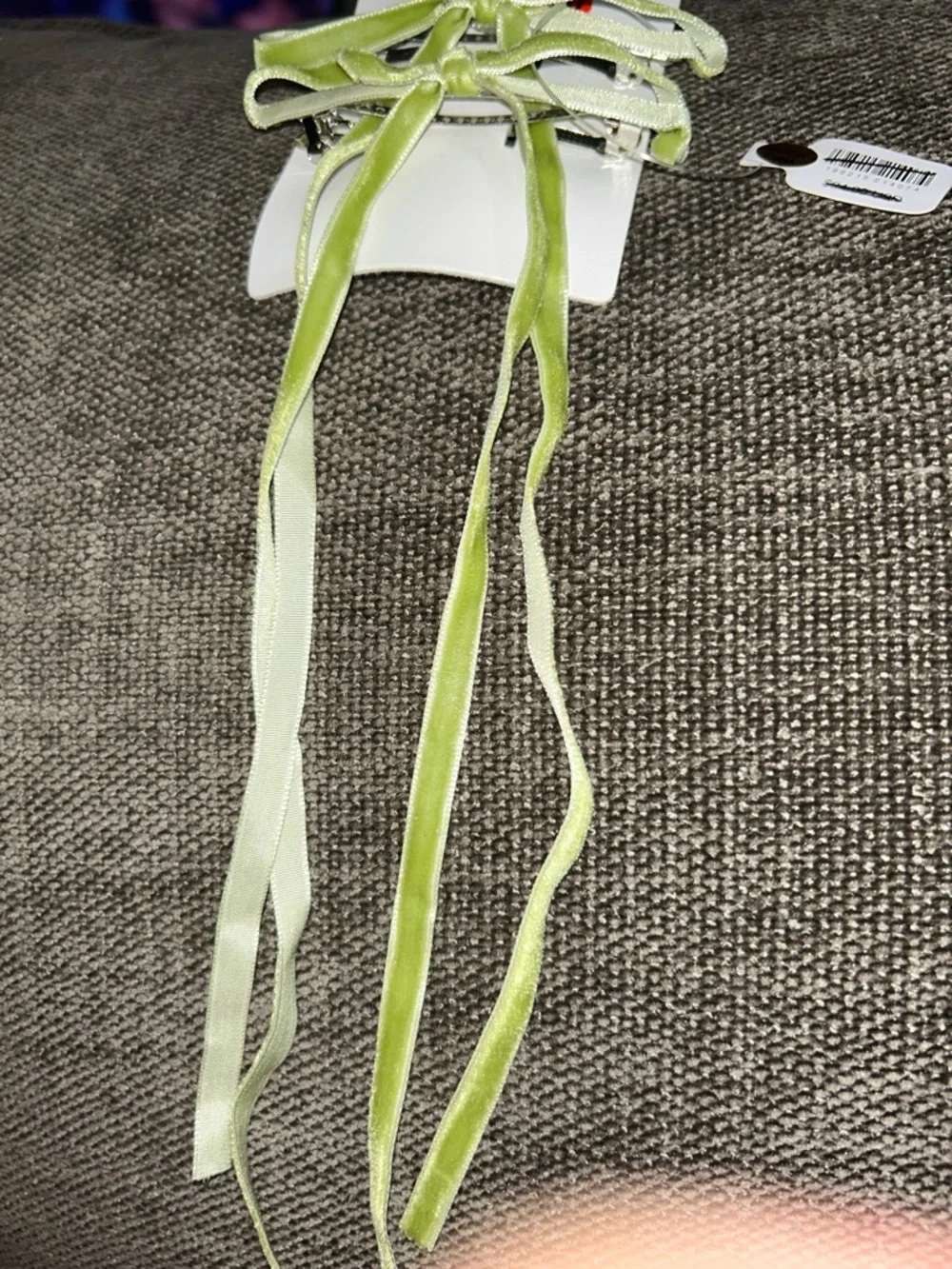 Free People Lime Green Velvet Bow Hair Clips Set of 2